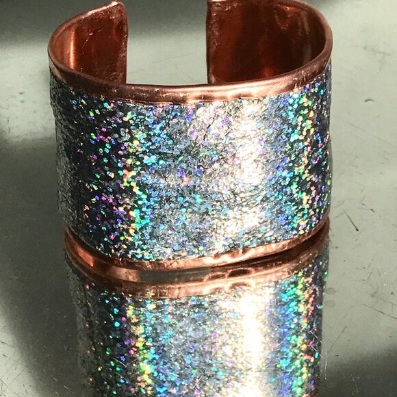Genuine Leather Holographic Copper Cuff Bracelet Real Hologram (not Glitter) - Picture 9 of 16